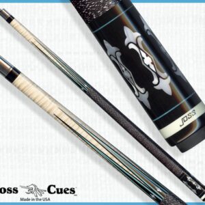 Cream shaft cue with teal linear accents