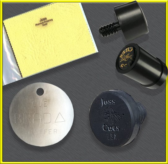 Billiards cue accessories and cleaning kit.
