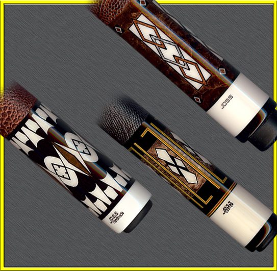 Three ornate billiard cue butt ends