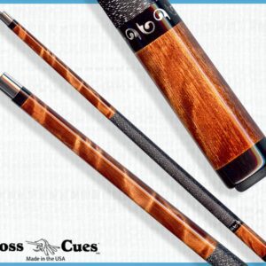 Pool cues with decorative wood design