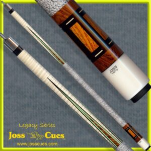 Pool cue with detailed wood inlays