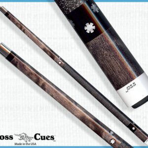 Dark wood cue with silver floral inlays