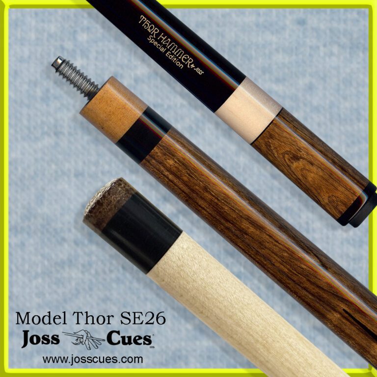 Pool cue with wood and metal detailing.