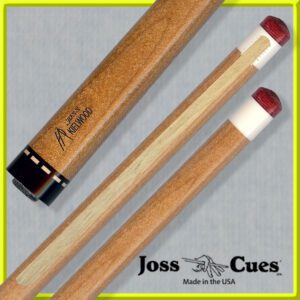 Wooden pool cue sticks on a gray background.
